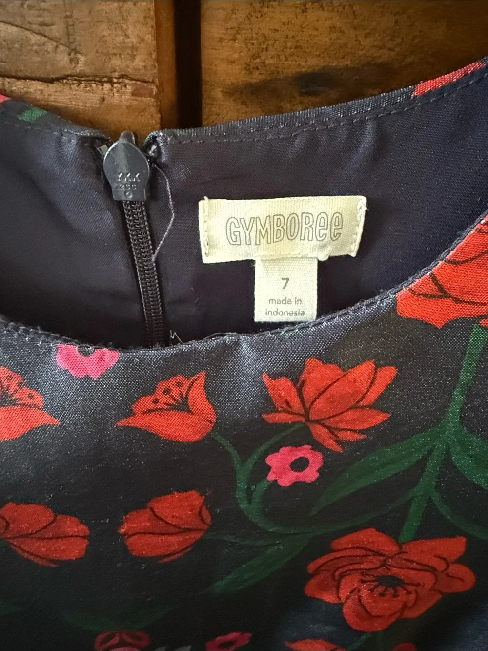 Gymboree Navy Dress with Red and Green Floral Print